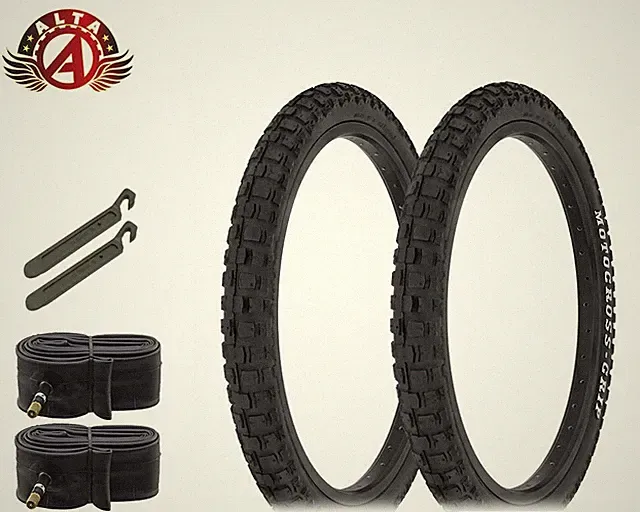 2 ALTA Bicycle 20" x 2.125" BLACK MOTOCROSS BMX TIRES & TUBES W/PRY TIRE LEVERS.