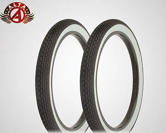 2 ALTA BICYCLE 20 x 2.125 WHITEWALL DURABLE S-2 TIRE CLASSIC MINI BRICK TREAD.