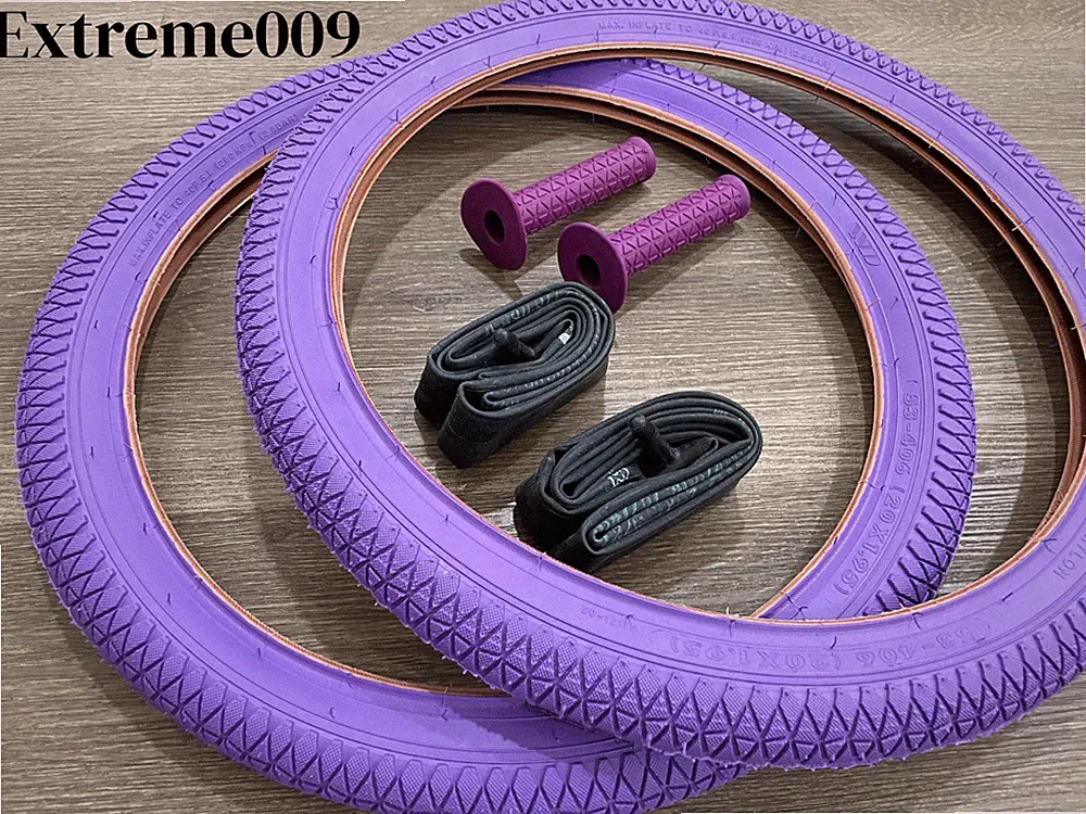 20" x 1.95 Bicycle PURPLE BMX Bike Street Tires & Tubes * Free Grips 20x1.95