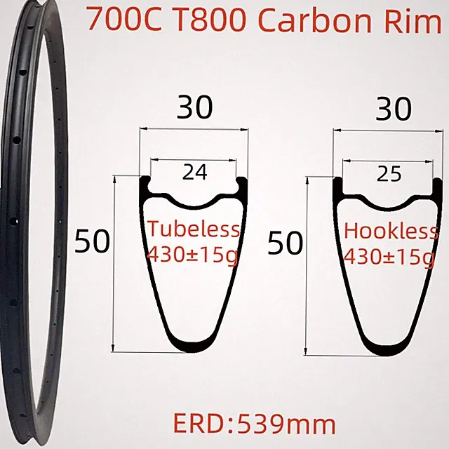 700C Gravel Bike Carbon Rims 30mmx50mm Disc Brake Tubeless Road Bicycle Wheels