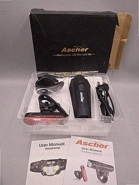 Ascher Ultra Bright USB Rechargeable Bike Light Set, Powerful Bicycle Front Head