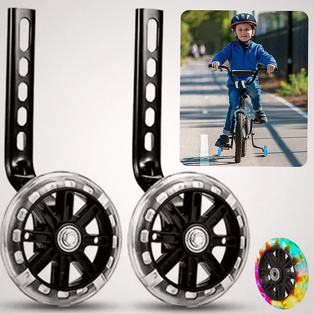 Training Wheels Bicycle for 12/14/16/18/20Inch Bike W/Flash Light Wheel 1 Pair