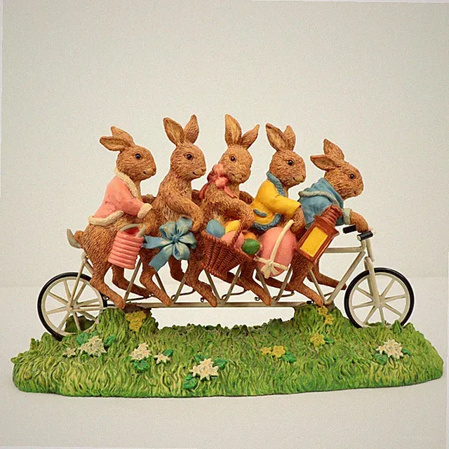 VTG Smithsonian Cottontale Bunny Family Tandem Bike Figurine 13in